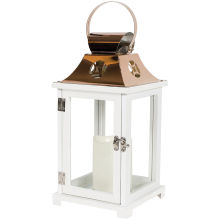 Lantern: 13\" C57419 White with Copper Top & LED Candle