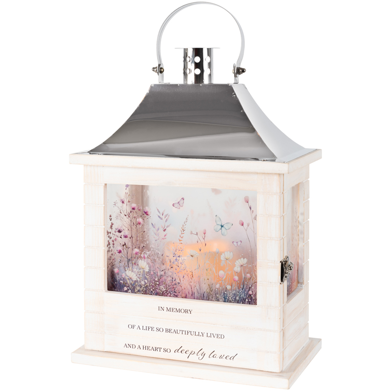Lantern: 12" C57679 "Heart deeply loved" w/LED candle