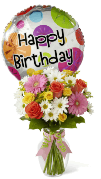 Birthday Cheer in vase with balloon