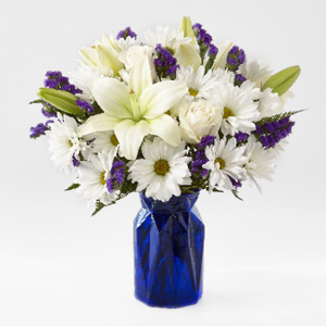 Beyond Blue Bouquet in blue vase