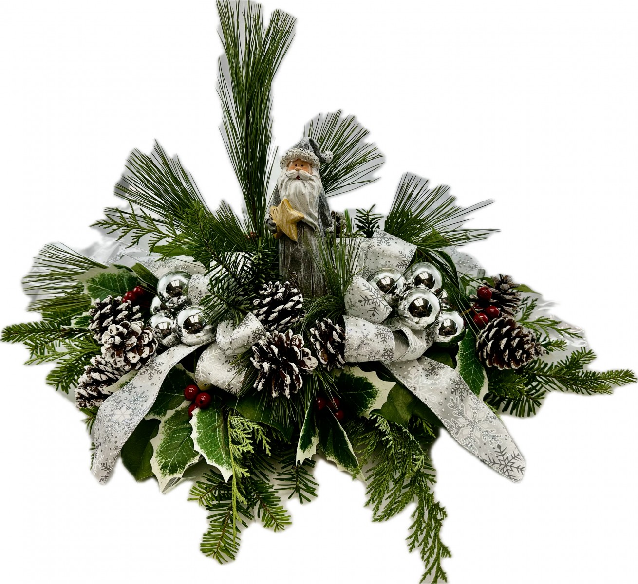 GZEX27632: Santa Joy Fresh Evergreen Centerpiece