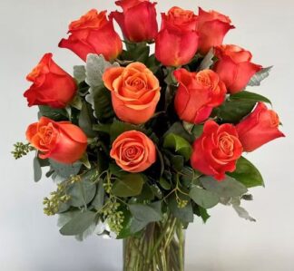 Orange Roses in Vase