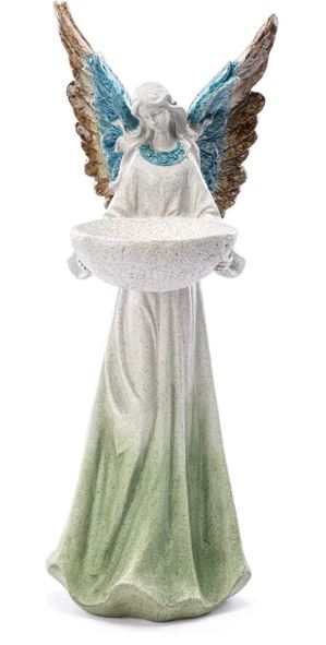 Angel: NP17275 17" Azure Wings Angel w/birdbath