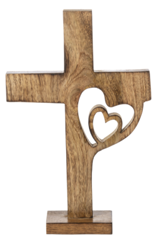 Cross: 12" wooden Heart in Cross