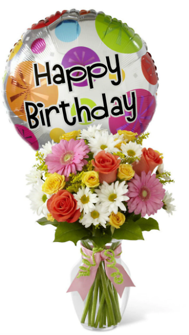 Birthday Cheer in vase with balloon