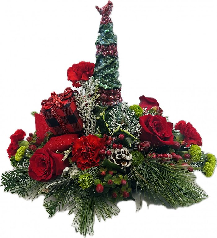 Cardinal Holly Tree Centerpiece