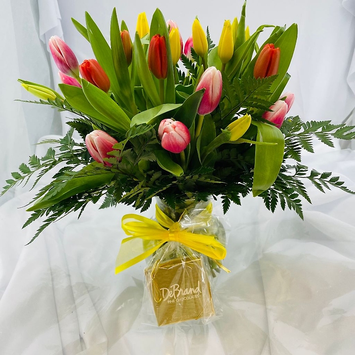 Armstrongs Tulips with 4 pc. Chocolate box