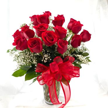 Rose: Red Roses  with Babies Breath