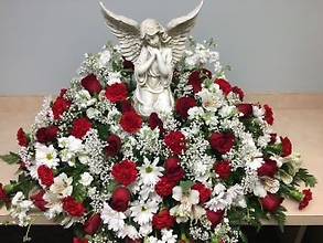 Casket Cover: Angel with Red &amp; White
