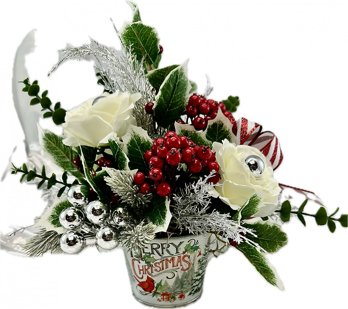 SILK Merry Christmas Tin arrangement