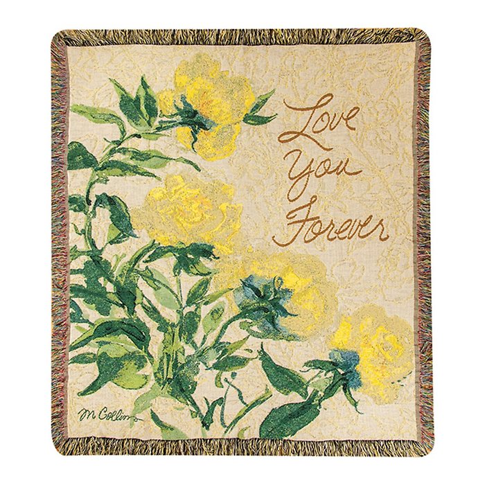 Comfort Throw: Yellow Floral \"Love you Forever\"