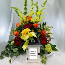 Lantern: Medium Memorial Lantern & Flower Arrangement
