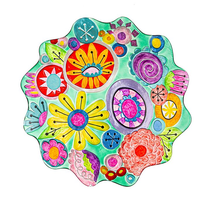 Birdbath: 18\" 2GB7186 Bright Abstract Flowers