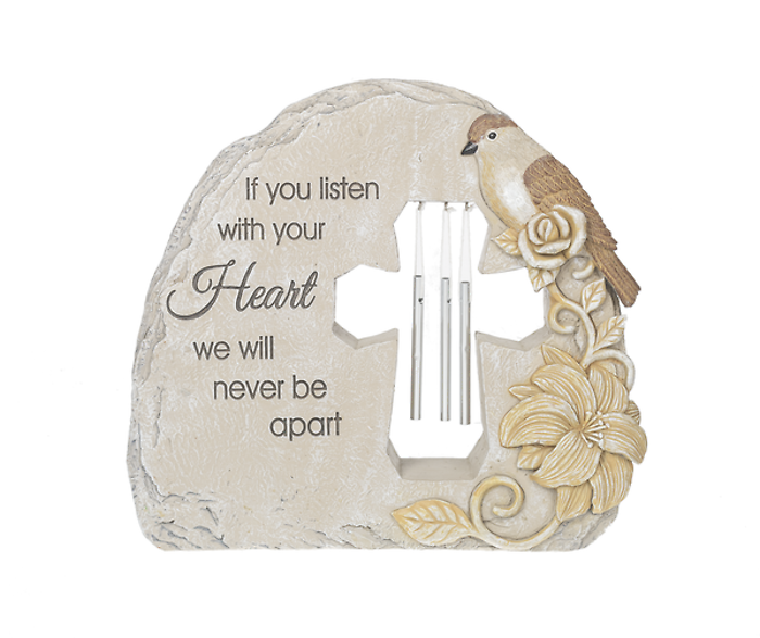 GNZ24758- Wind Chime Stone: Bird & Cross Chime