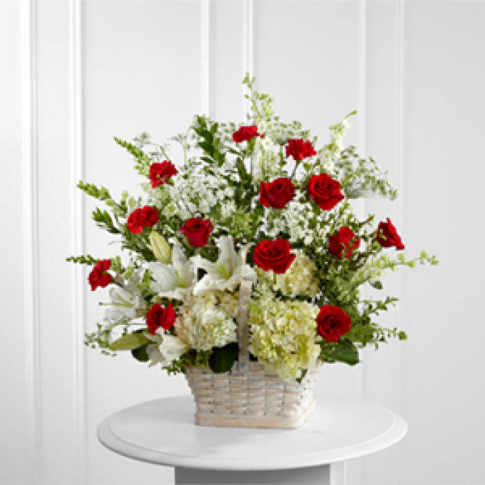 In Loving Memory Basket- White with Red