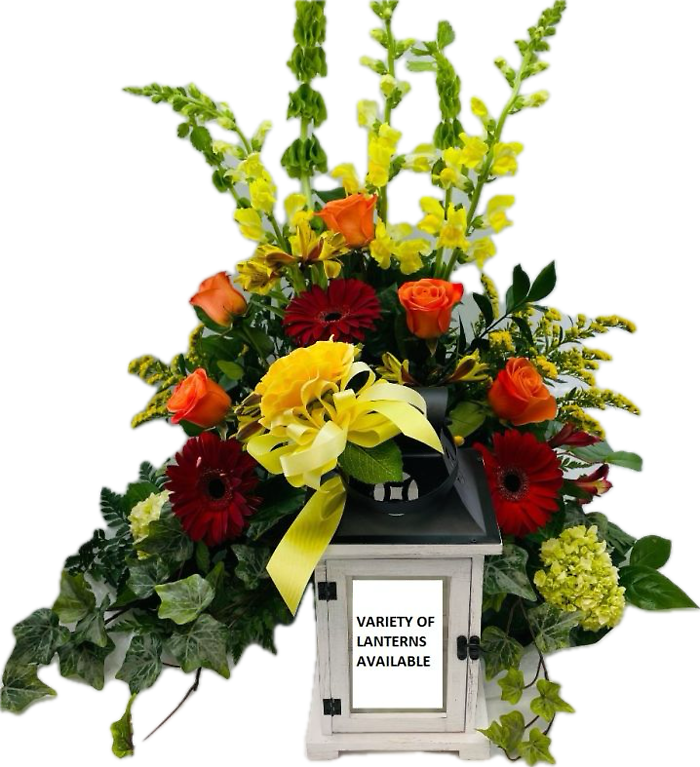 Lantern: Medium Memorial Lantern & Flower Arrangement