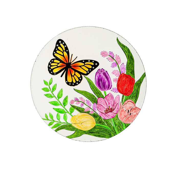 Birdbath: 2GB6975 Tulips & Butterfly Grace