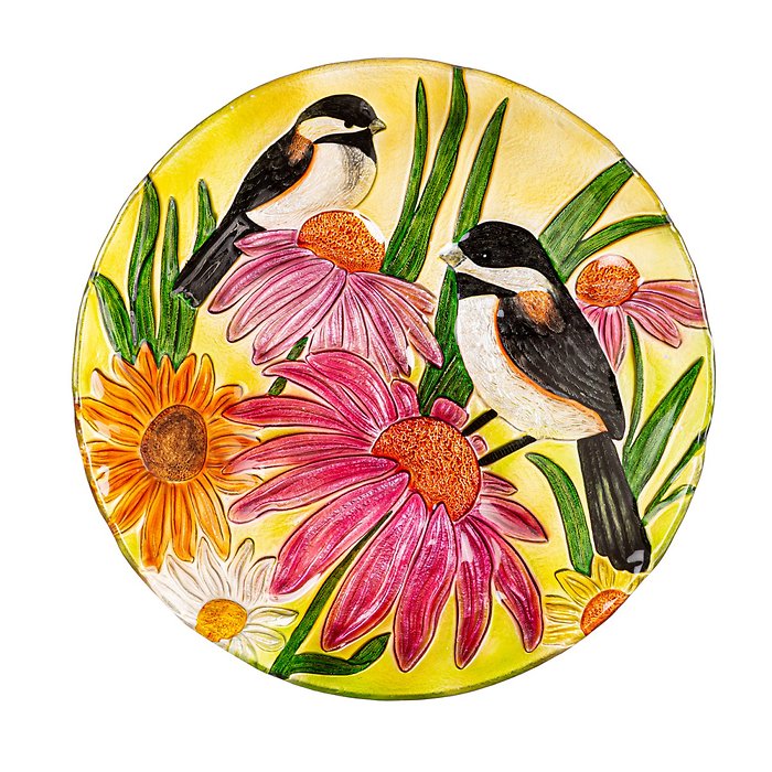 Birdbath: 18\" 2GB7189 Chickadee & Daisies