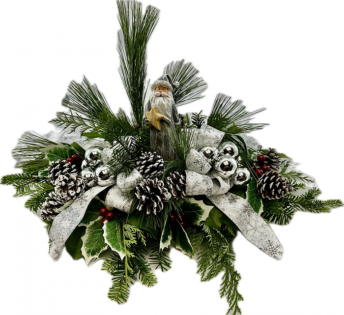 GZEX27632: Santa Joy Fresh Evergreen Centerpiece