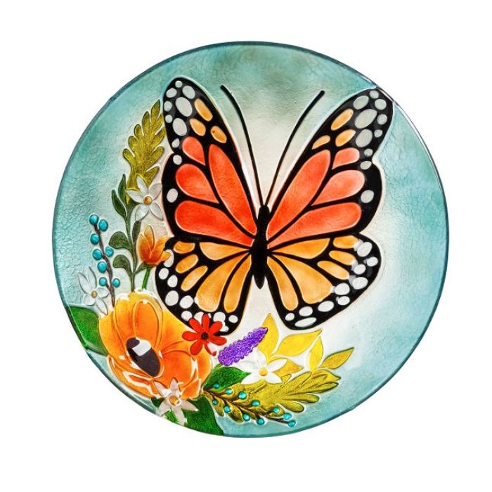 Birdbath: 2GB834 Florals & Monarch Butterfly