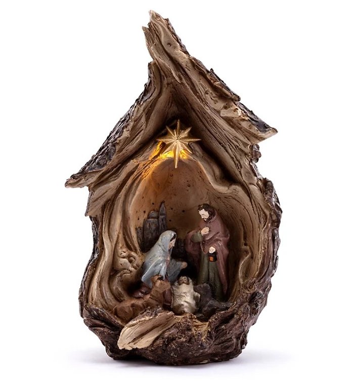 LED Woodcut 11\" \"light up\" Rustic Nativity