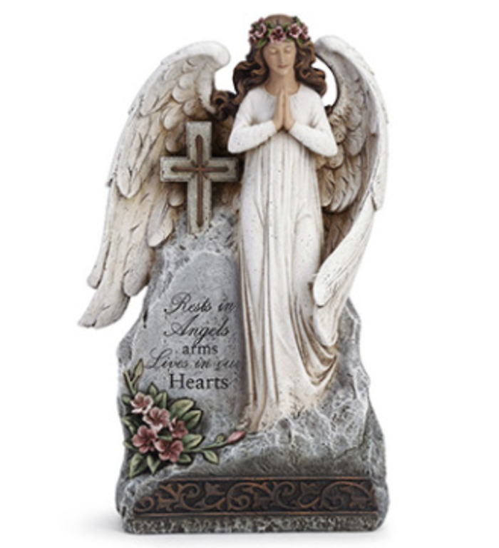 Angel: NP11973 12\" Angel beside Stone with Cross