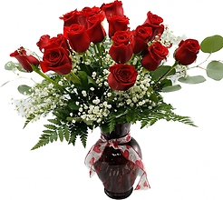 25 Red roses in Ruby Vase