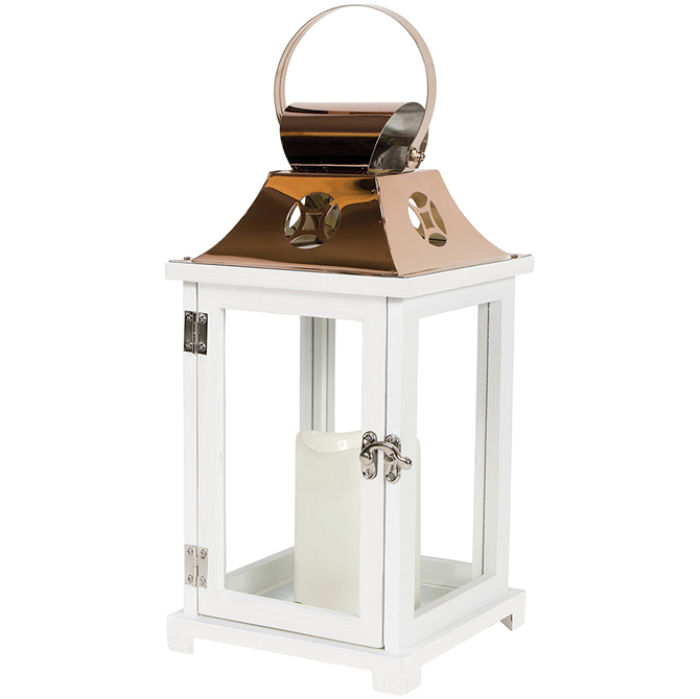 Lantern: C57419 White with copper top & LED candle