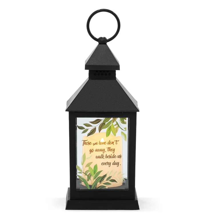 Lantern: 9\" NP17149 Black resin w/LED candle \"those we love\"