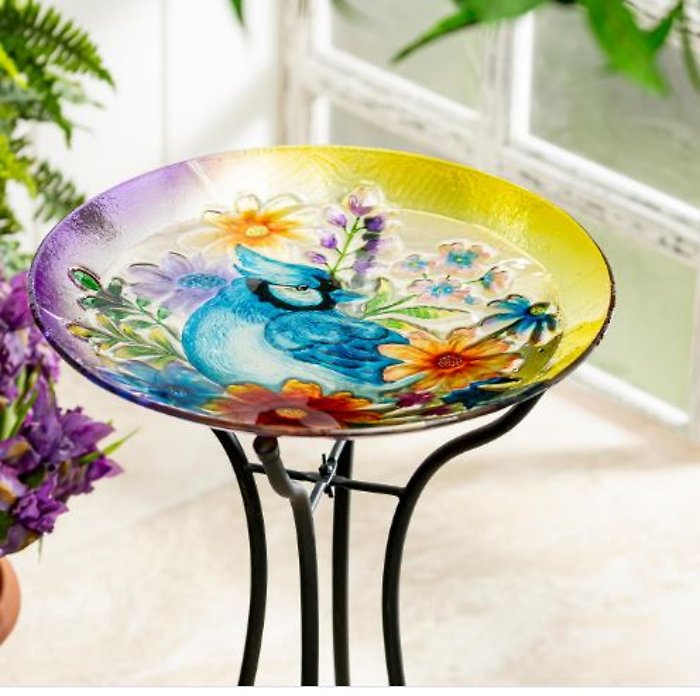 Birdbath: 18\" 2GB7273 Blue Bird Glass Bowl