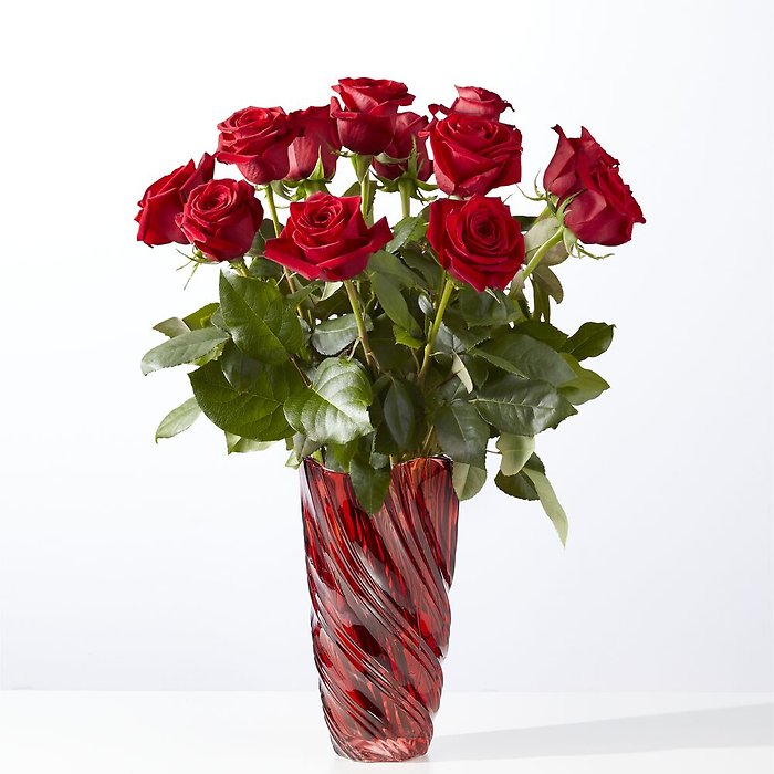 V1R-RV  Classic Love- Roses in Ruby Vase