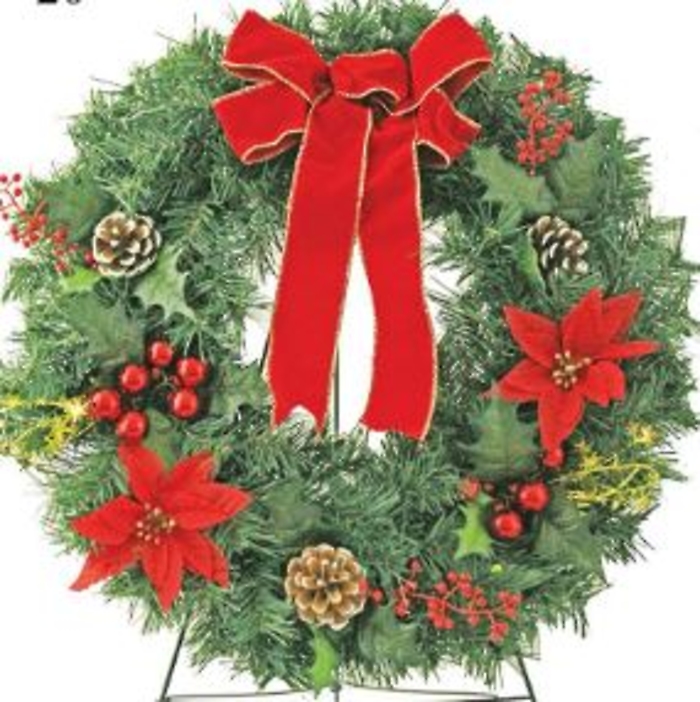Wreath: 18\" Artificial Evergreen Wreath on easel