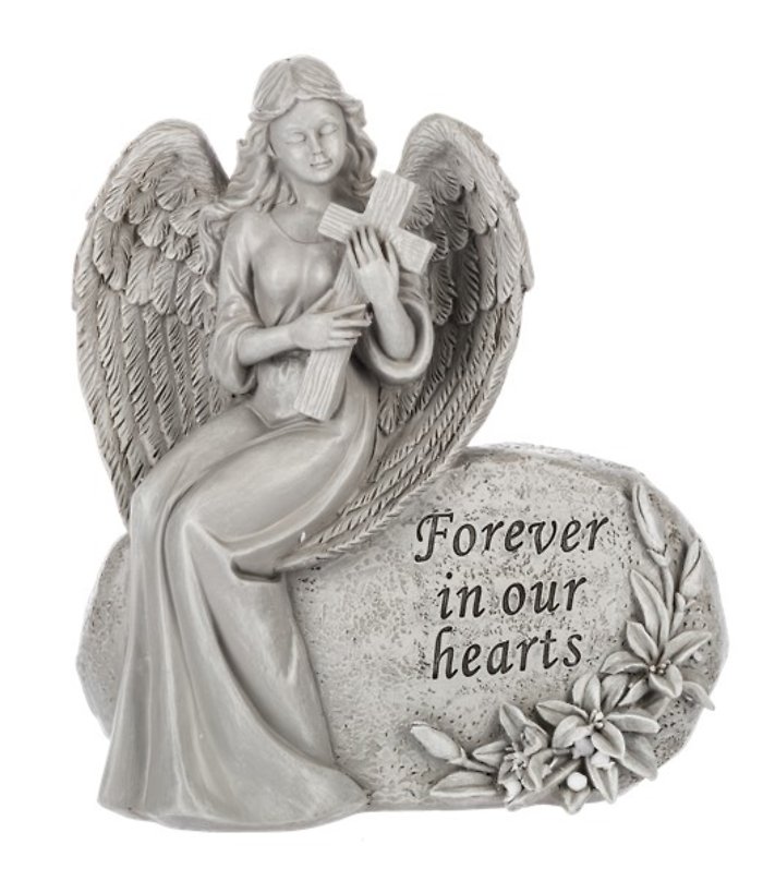 Angel: ER74748C 9\" Angel Garden Stone w/ Cross