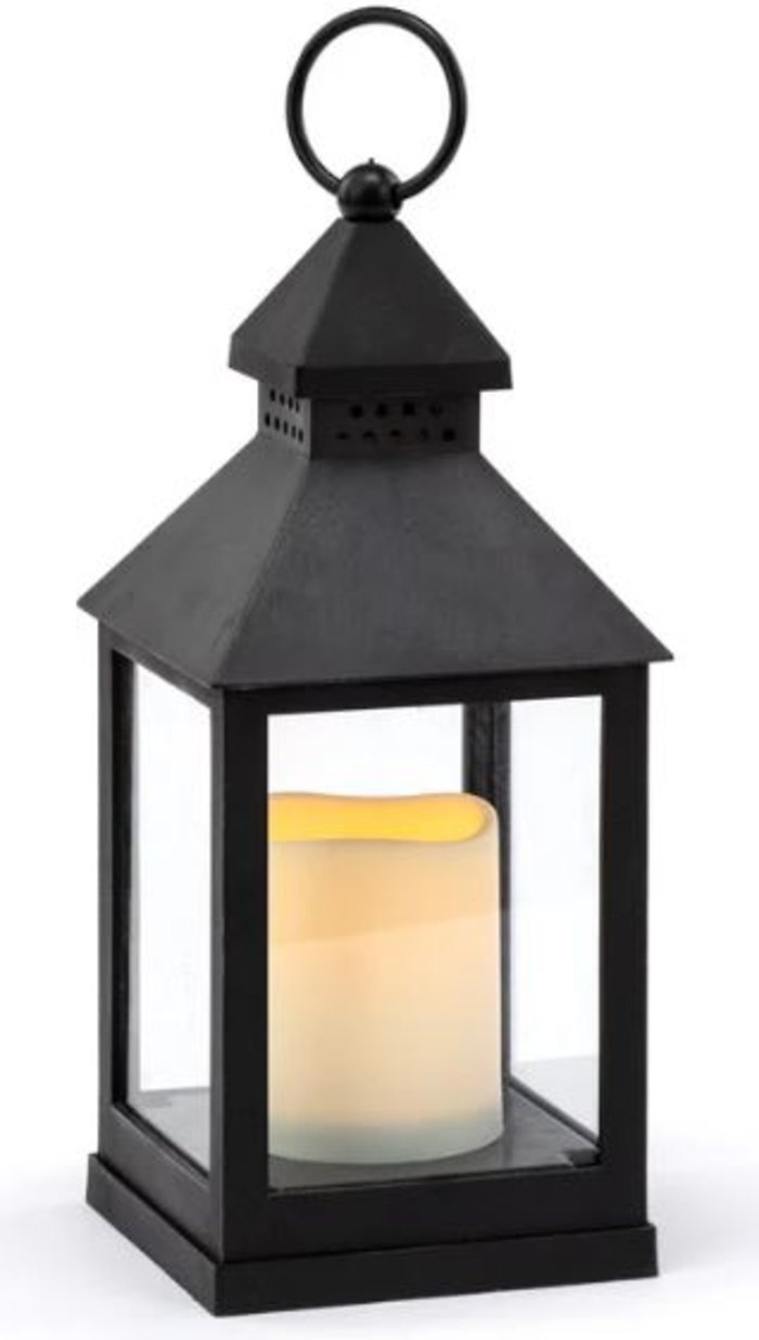 Lantern: 9\" NP52874 Black Resin with LED candle