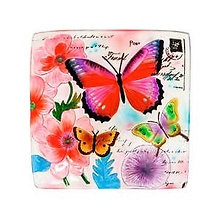 Birdbath: 20\" 2GB851 Square Glass Butterfly Print