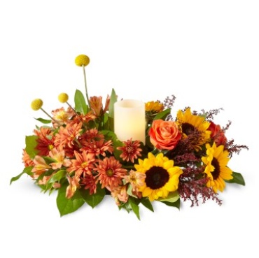 FTD L5465 Honey Spark:Autumn Table Bouquet with Candle